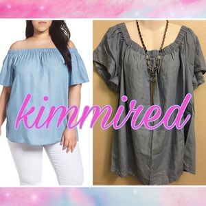 Two by Vince Camuto Chambray Off-Shoulder Top ~ 2X